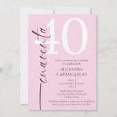 ミニマスペインのリストピンクバーガンディ40歳の誕生日 招待状 (正面)