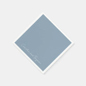 ミニマパーソナライズされたエレガント結婚リストの埃の多い青 スタンダードカクテルナプキン (角)