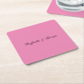 ミニマパーソナライズされたカスタマイズリスト名ピンク色 スクエアペーパーコースター (アングル)