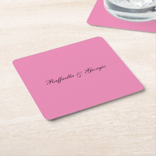ミニマパーソナライズされたカスタマイズリスト名ピンク色 スクエアペーパーコースター (アングル)