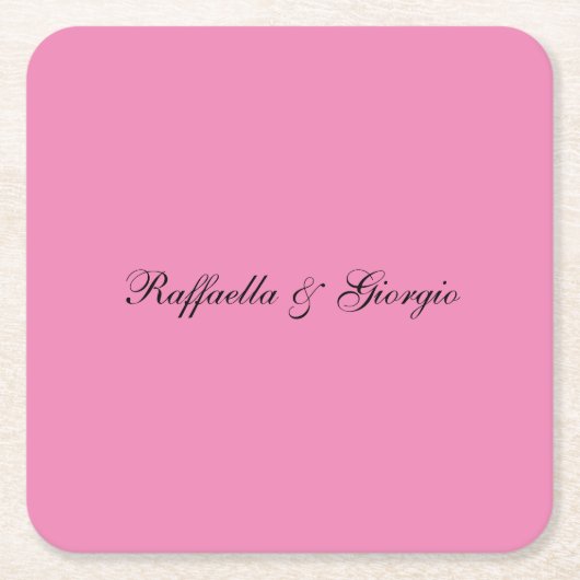 ミニマパーソナライズされたカスタマイズリスト名ピンク色 スクエアペーパーコースター (正面)