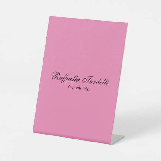 ミニマパーソナライズされたカスタマイズリスト名ピンク色 台座サイン (正面)