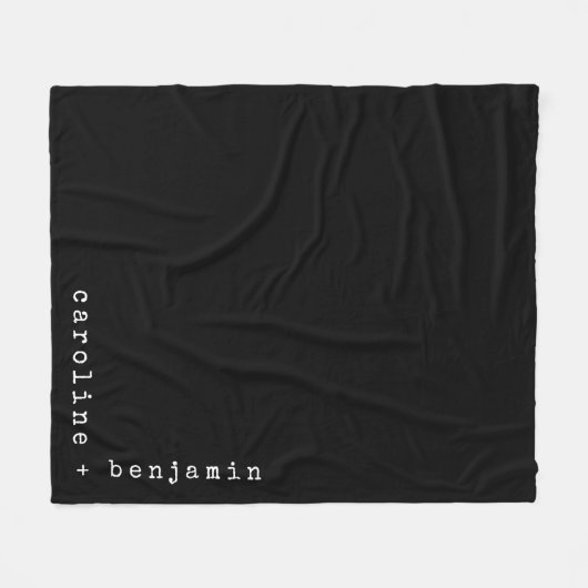 ミニマパーソナライズされたスタイリッシュリストカップル名ブラック フリースブランケット (正面(横))