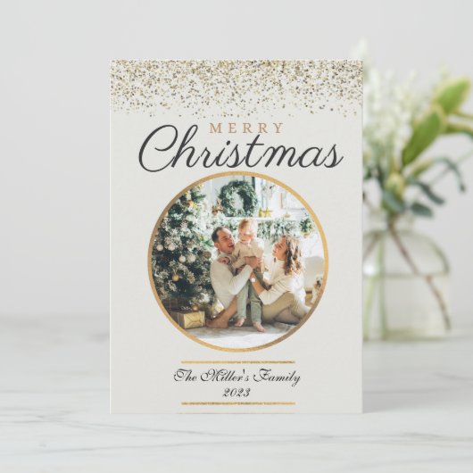 ミニマパーソナライズされたモダンリスト写真クリスマス シーズンカード (スタンド正面)