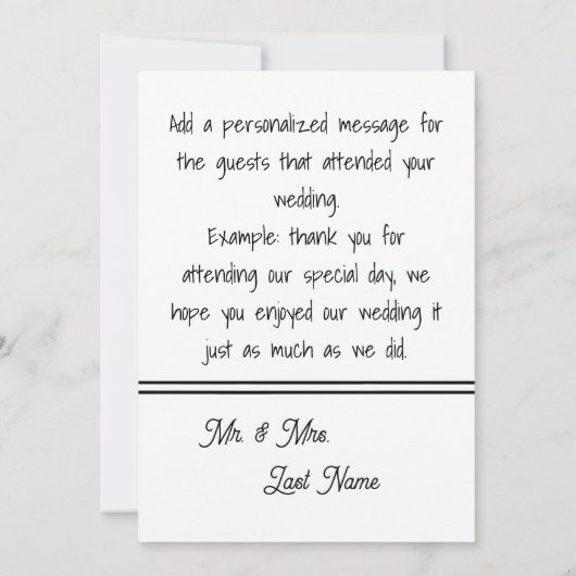 ミニマパーソナライズされたリストありがとう結婚カード サンキューカード (裏面)