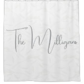 ミニマパーソナライズされたリストのグレーと白 シャワーカーテン (正面)