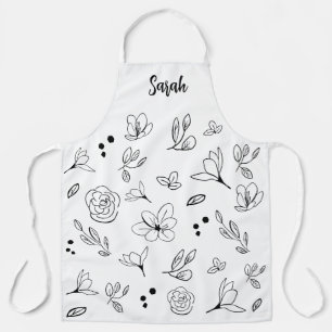 ミニマパーソナライズされたリストのブラックフローラ エプロン