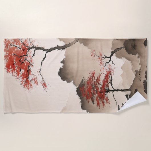 ミニマパーソナライズされたリストの日本の海岸線 ビーチタオル (正面)