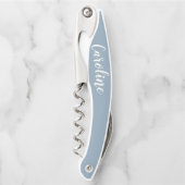 ミニマパーソナライズされたリストの書道名（青）  ソムリエナイフ (正面)
