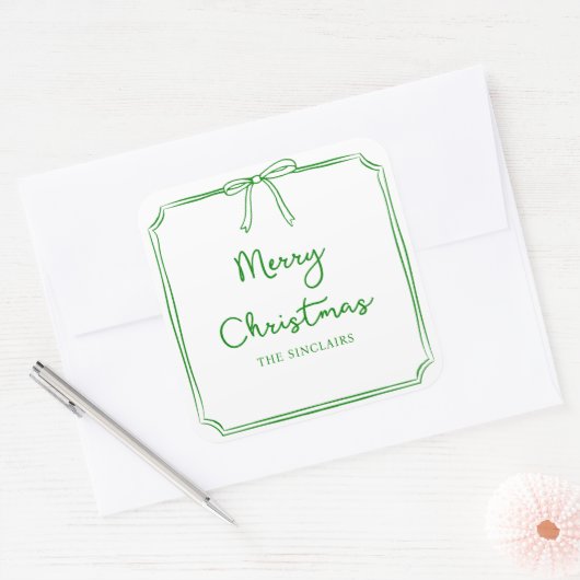 ミニマパーソナライズされたリストボウデザインクリスマスパーティー スクエアシール (封筒)