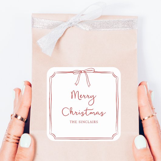 ミニマパーソナライズされたリストボウデザインクリスマスパーティー スクエアシール