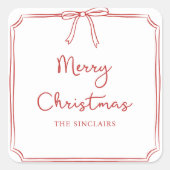 ミニマパーソナライズされたリストボウデザインクリスマスパーティー スクエアシール (正面)