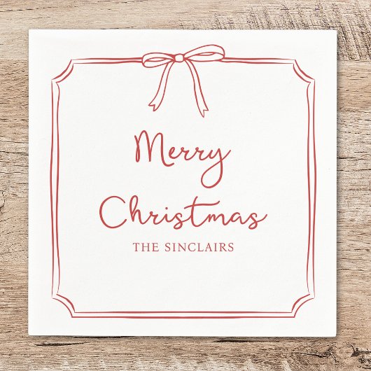 ミニマパーソナライズされたリストボウデザインクリスマスパーティー スタンダードカクテルナプキン