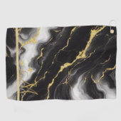 ミニマパーソナライズされたリストモダンブラック金ゴールド大理石 ゴルフタオル (横)