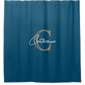 ミニマパーソナライズされたリスト海軍ブルーモノグラム シャワーカーテン (正面)