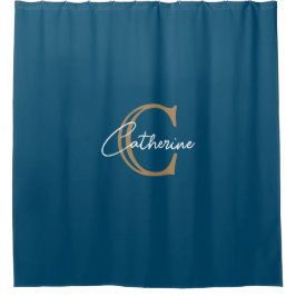 ミニマパーソナライズされたリスト海軍ブルーモノグラム シャワーカーテン