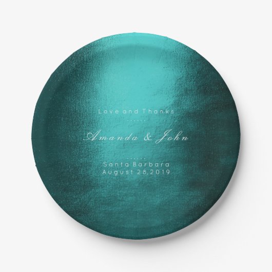 ミニマパーソナライズされたリズムティール（緑がかった色）トロピック結婚ホワイト ペーパープレート (正面)
