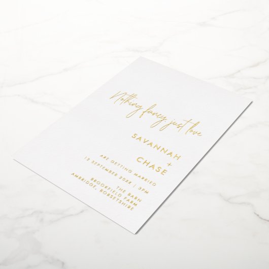 ミニマファンシーリストの金ゴールドを愛し結婚ているもの 箔招待状 (回転した状態)