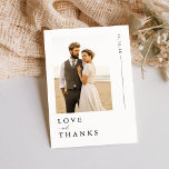 ミニマファンシーリスト写真結婚の サンキューカード<br><div class="desc">感謝していお客さまエレガントはこのミニマル写真の結婚サンキューカード。モノクロデザインと個人的な写真を使ったタイムレスなデザインで、心からの感謝の気持ちを伝えるのに最適。このカードは結婚、シンプルさと洗練さを兼ね備え、あらゆるテーマに最適。個人的なtouchでスタイルで感謝の気持ちを示しゃれているす。</div>