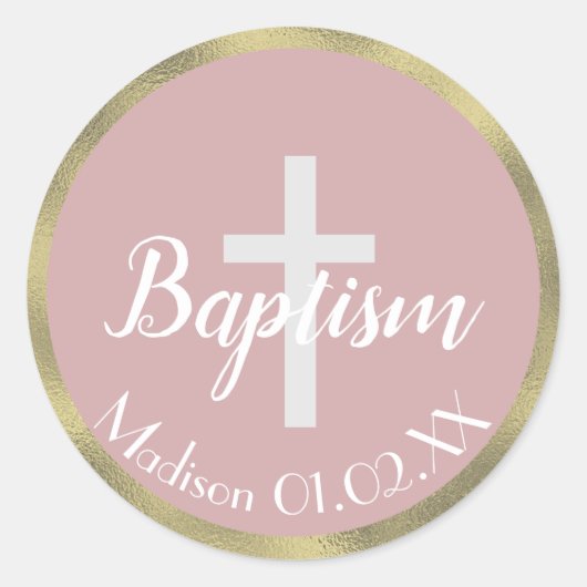 ミニマフェイクリスト金ゴールド洗礼クロスチャイルドの名前 ラウンドシール (正面)