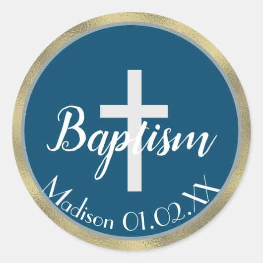 ミニマフェイクリスト金ゴールド洗礼クロスチャイルドの名前 ラウンドシール (正面)