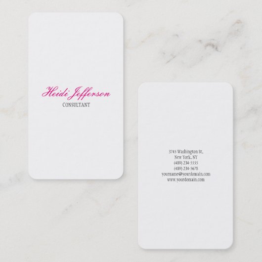 ミニマフェミニンリスト手書き白シンプル文字プレーン 名刺 (正面/裏面)