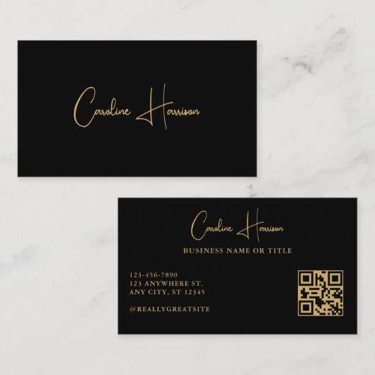 ミニマフェミニンリストQRコーモダンド黒金ゴールド 名刺 (正面/裏面)