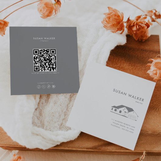 ミニマフォーマルリストグレーとホワイト不動産仲介業者 スクエア名刺