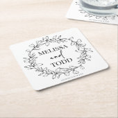 ミニマミニマルリストブランチ&リーフリース結婚ズ スクエアペーパーコースター (アングル)