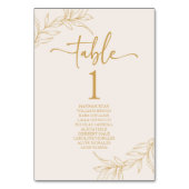 ミニマミニマルリストベージュ金ゴールドブランチ結婚リーフ テーブルナンバー (裏面)