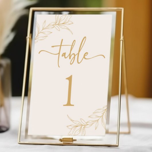 ミニマミニマルリストベージュ金ゴールドブランチ結婚リーフ テーブルナンバー