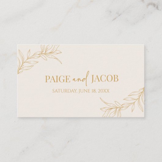 ミニマミニマルリストベージュ金ゴールドブランチ結婚リーフ プレイスカード (裏面)