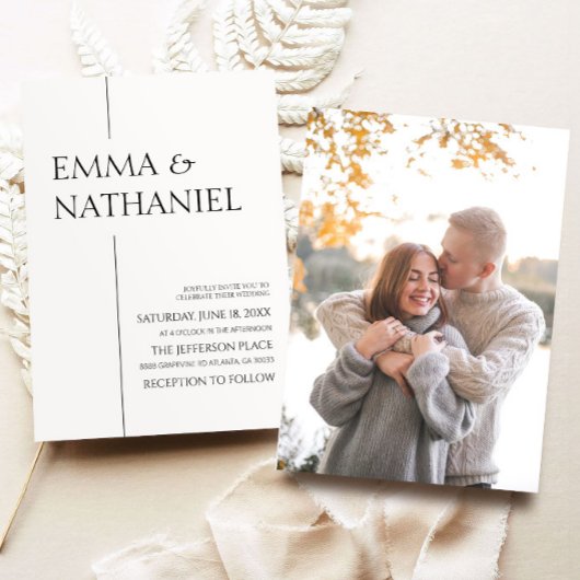 ミニマミニマルリスト白黒シンプル結婚ズ 招待状