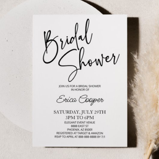 ミニマミニマルリスト白黒ブライダルシャワー 招待状