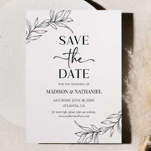 ミニマミニマルリスト白黒ブランチ結婚リーフ セーブザデート
