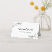 ミニマミニマルリスト白黒ブランチ結婚リーフ プレイスカード (裏面)