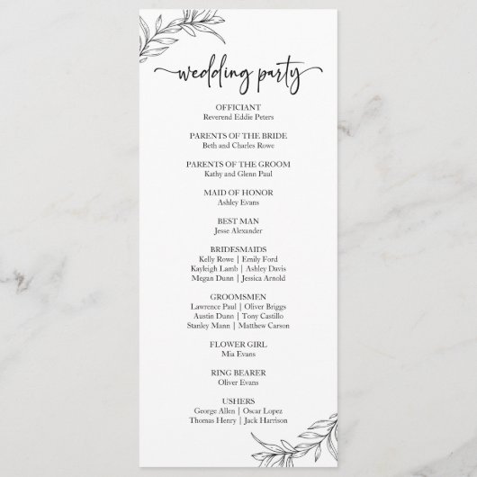 ミニマミニマルリスト白黒ブランチ結婚リーフ プログラム (裏面)