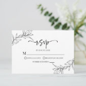 ミニマミニマルリスト白黒ブランチ結婚リーフ 出欠カード (スタンド正面)