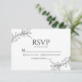 ミニマミニマルリスト白黒ブランチ結婚リーフ 出欠カード (スタンド正面)