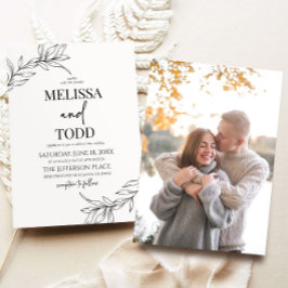 ミニマミニマルリスト白黒ブランチ結婚リーフ 招待状