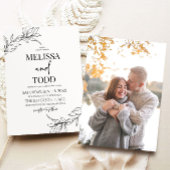 ミニマミニマルリスト白黒ブランチ結婚リーフ 招待状