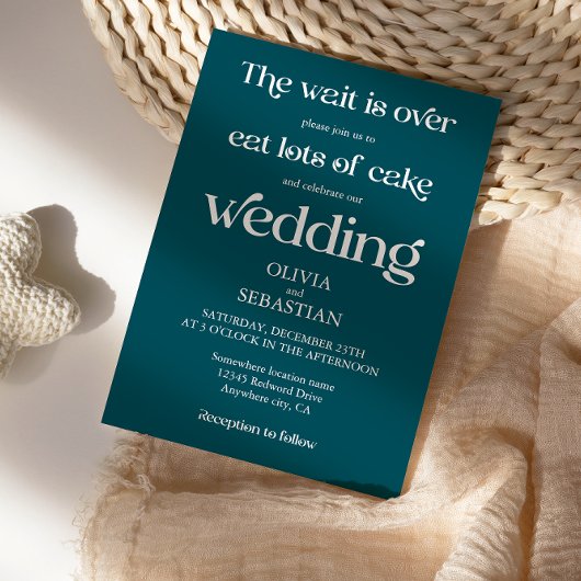 ミニマモダンおもしろいリストのスクリプト深いティール(緑がかった色)結婚の 招待状