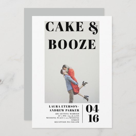 ミニマモダンはっきりしたリストのケーキは写真をブーゼ結婚ン 招待状 (正面/裏面)