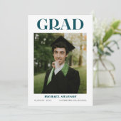 ミニマモダンはっきりしたリストの卒業のお知らせグリーン 招待状 (スタンド正面)