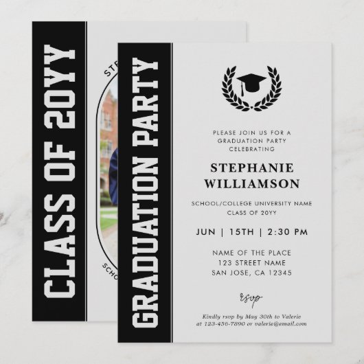 ミニマモダンはっきりしたリストの卒業写真卒業 招待状 (正面/裏面)