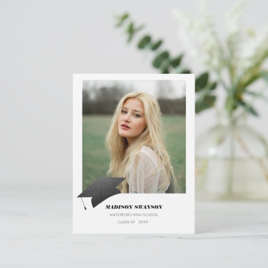 ミニマモダンはっきりしたリストの卒業発表キャップ ポストカード (スタンド正面)