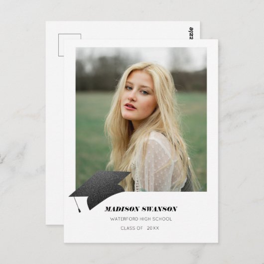 ミニマモダンはっきりしたリストの卒業発表キャップ ポストカード (正面/裏面)
