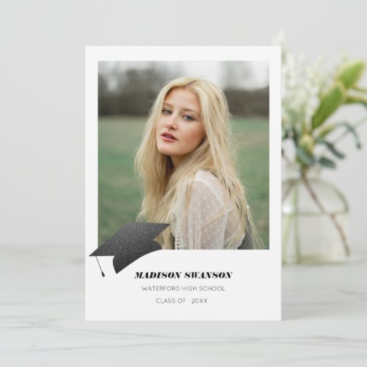 ミニマモダンはっきりしたリストの卒業発表キャップ 招待状 (スタンド正面)