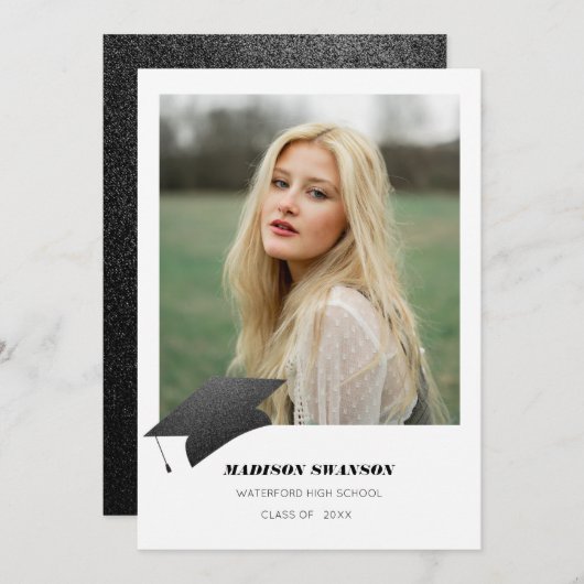ミニマモダンはっきりしたリストの卒業発表キャップ 招待状 (正面/裏面)