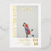 ミニマモダンはっきりしたルイニシャル写真の保存日付 箔招待状 (正面)